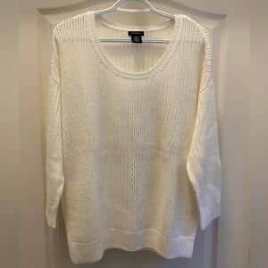 Calvin Klein Jeans White Crew Neck Sweater with Ribbed Knit